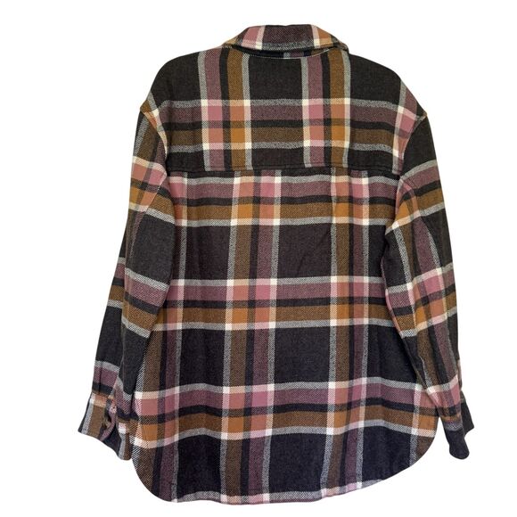 American Eagle women's size medium M plaid flannel button pink gray shacket top - Picture 2 of 13